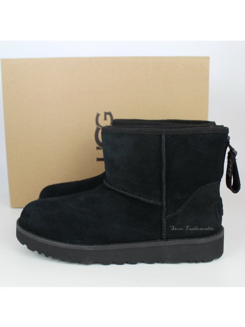 NEW UGG Black US 6 Classic Mini Logo Bootie, US 6, Zip Pull